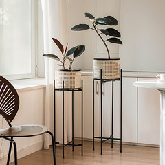 Modern light luxury minimalist Japanese-style living room balcony indoor wrought iron floor-standing plant pot stand imitation rattan flower rack