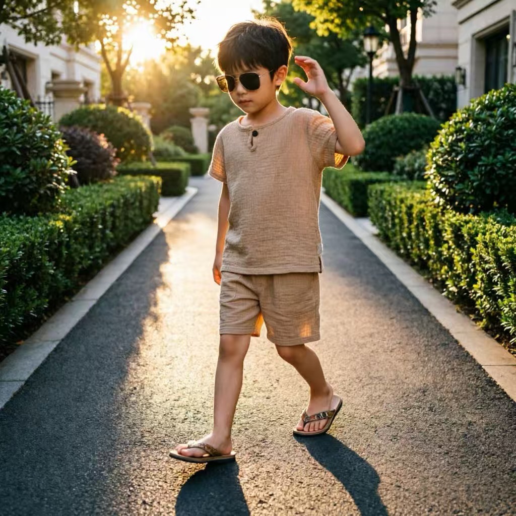 Children's short-sleeved set for boys, summer, cotton and linen, breathable, cross-border Southeast Asian children's clothing wholesale, Korean style casual, in stock.