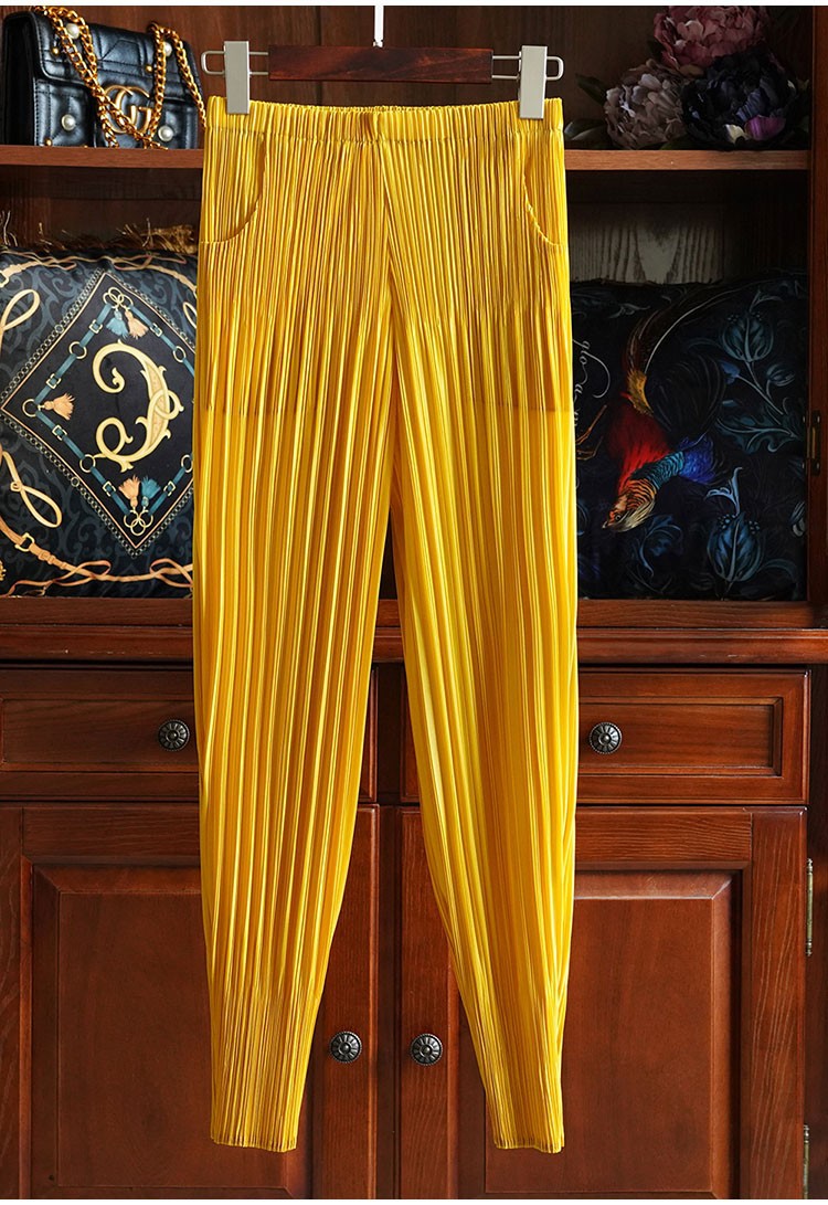Quần culottes nữ ống rộng xếp ly dáng Harem, cạp cao su, phong cách Hàn Quốc — Màu xanh nước hồ, Màu xanh lục đậm, Màu xanh đậm, Màu xám chi tiết 9