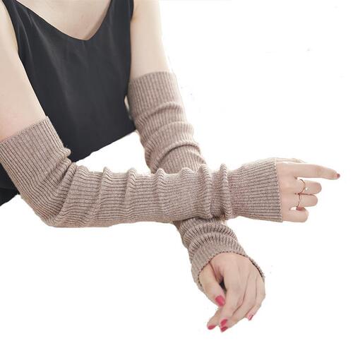Cashmere arm sleeves for women, autumn and winter long half-finger gloves, wool thread knitted arm protectors, fake sleeves, warm and thick