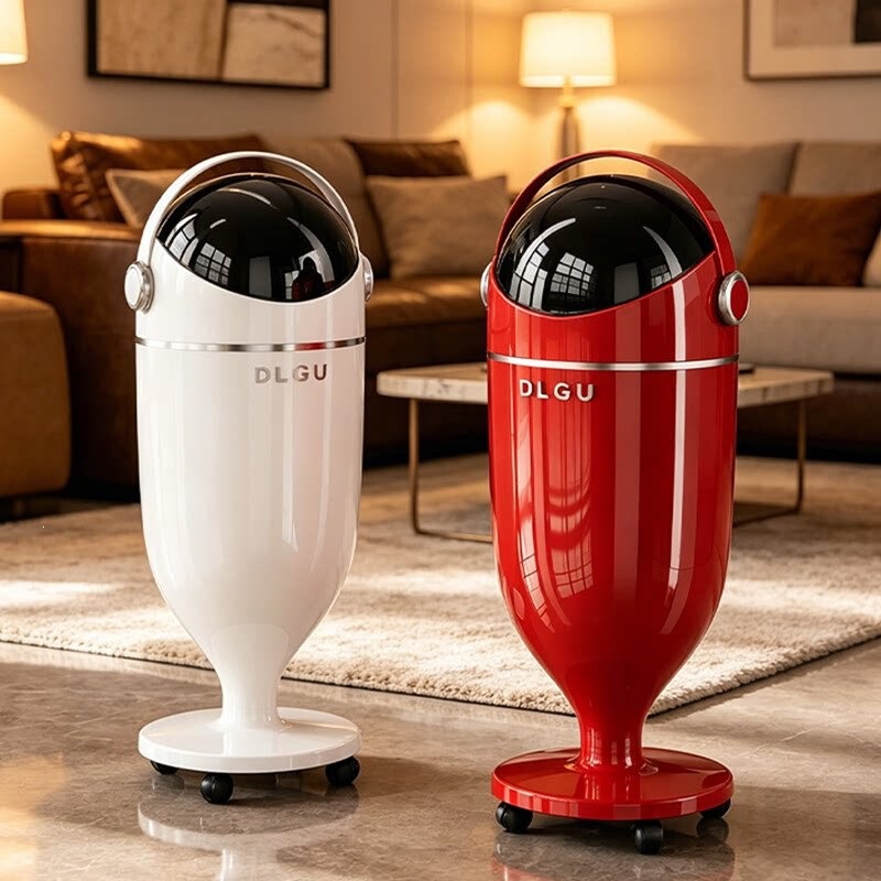 Household wheeled trash can for living room and bedroom, no need to bend over, with lid, large capacity waste basket, 2026 new high-end paper basket Household wheeled trash can for living room and bedroom, no need to bend over, with lid, large capacity waste basket, 2026 new high-end paper basket