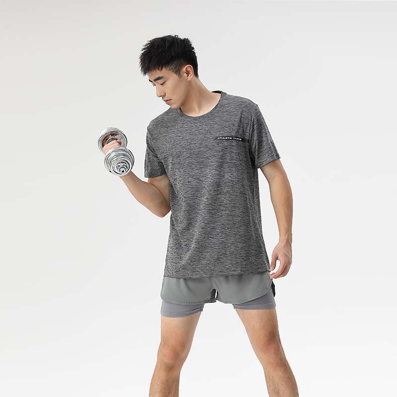 Lulu verano de los hombres de deportes ocasionales de manga corta de secado rápido transpirable cuello redondo Camiseta suelta más tamaño superior en stock al por mayor A