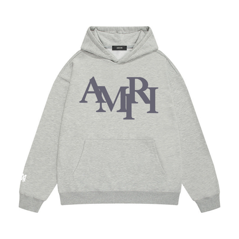 Cross-Border 320g Hooded Sweatshirt with Chinese Cotton Supply, European and American Trendy Brand Amiri, Classic Logo Print with Letters on Top and Bottom