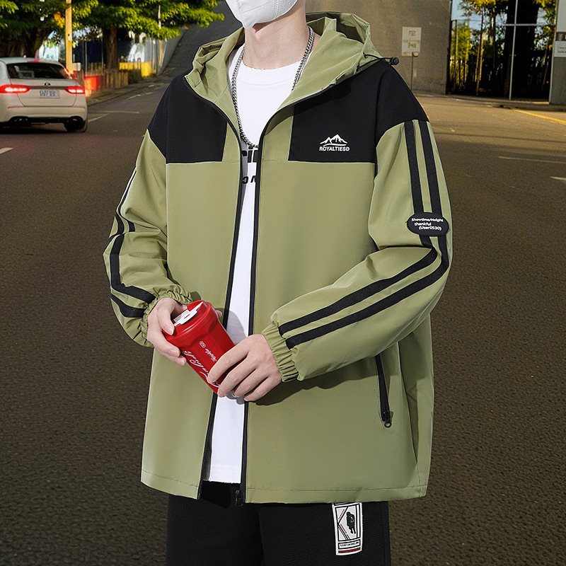 Teenagers' New Spring and Autumn Jackets, Boys' Sports Patchwork Hooded Jackets, Handsome Student Tops Teenagers' New Spring and Autumn Jackets, Boys' Sports Patchwork Hooded Jackets, Handsome Student Tops