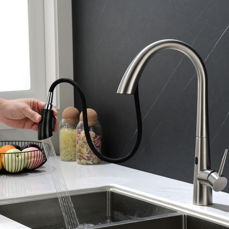 Grifos de extracción de inducción de cocina inteligente 304 sin plomo de acero inoxidable lavabo de verduras grifo de agua caliente y fría multifuncional