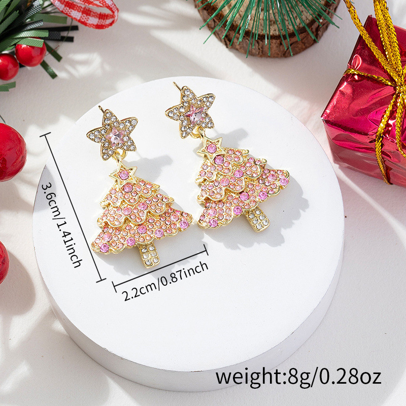 水滴クリスマスツリーのイヤリングの新商品2024の爆発的な雰囲気感クリスマスのピアスの周囲の顔のイヤリングの女性の高級感|undefined