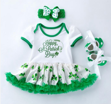 Comercio exterior ropa para bebés ropa para niños San Patricio ropa de fiesta para bebés de manga corta con estampado de mampara y vestidos de fiesta