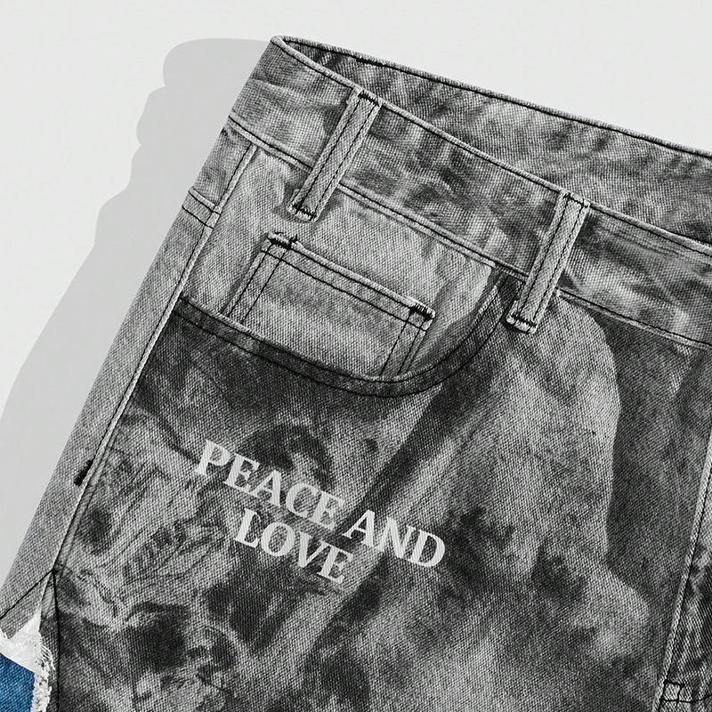 Men's Clothing Street Denim Shorts Patch Patch Stitching Five Pointed Star Print Jeans_voghion.com