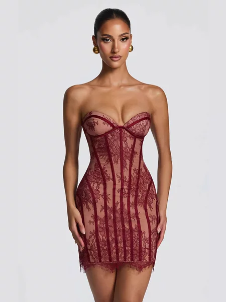 European and American 2026 New Lace Tight-Fitting Tube Top Dress with Delicate Crochet, Slim-Fitting Short Skirt, High-Waisted Slimming A-Line Skirt