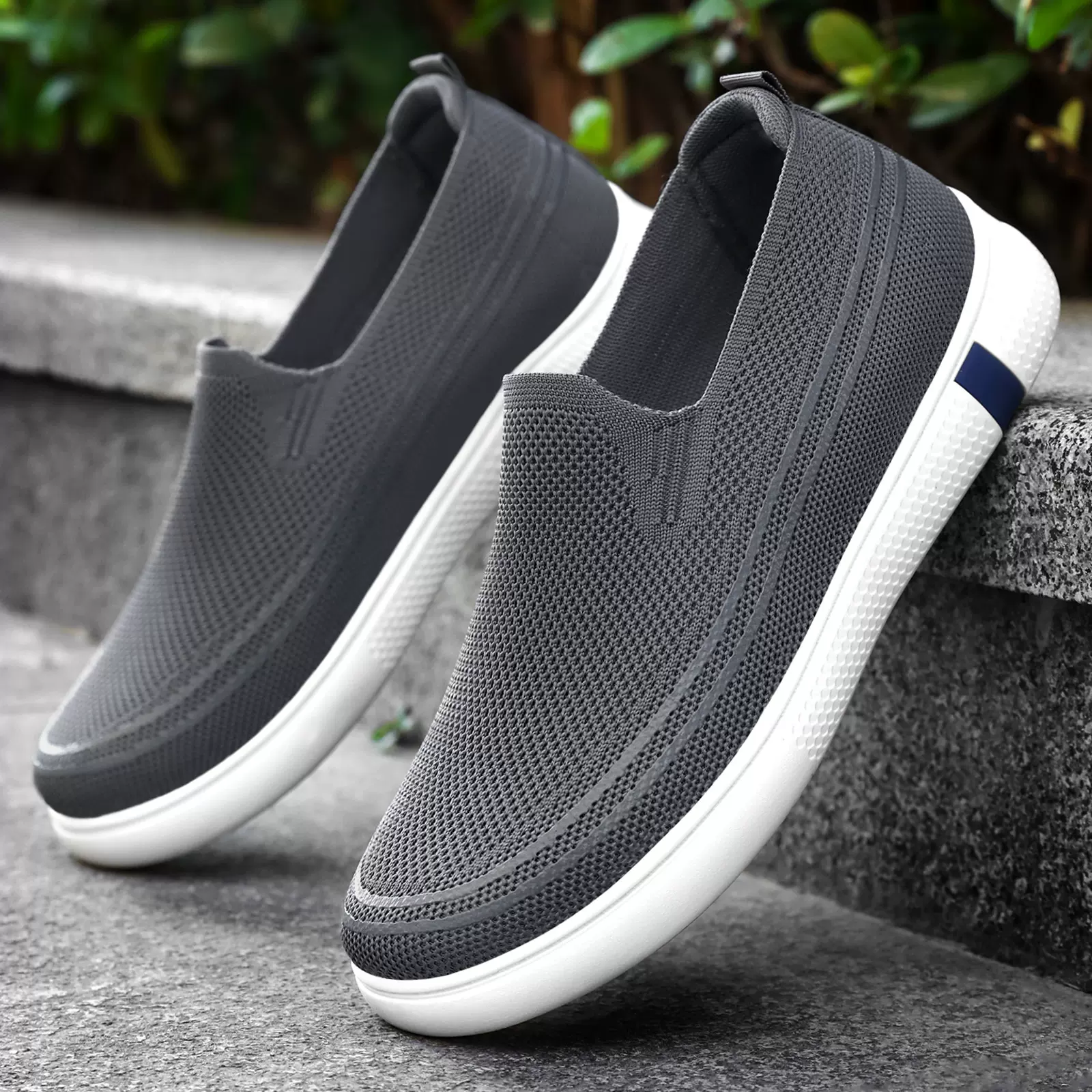 鞋子男夏季新款飞织透气单鞋一脚蹬爸爸鞋男士休闲鞋韩版舒适男鞋