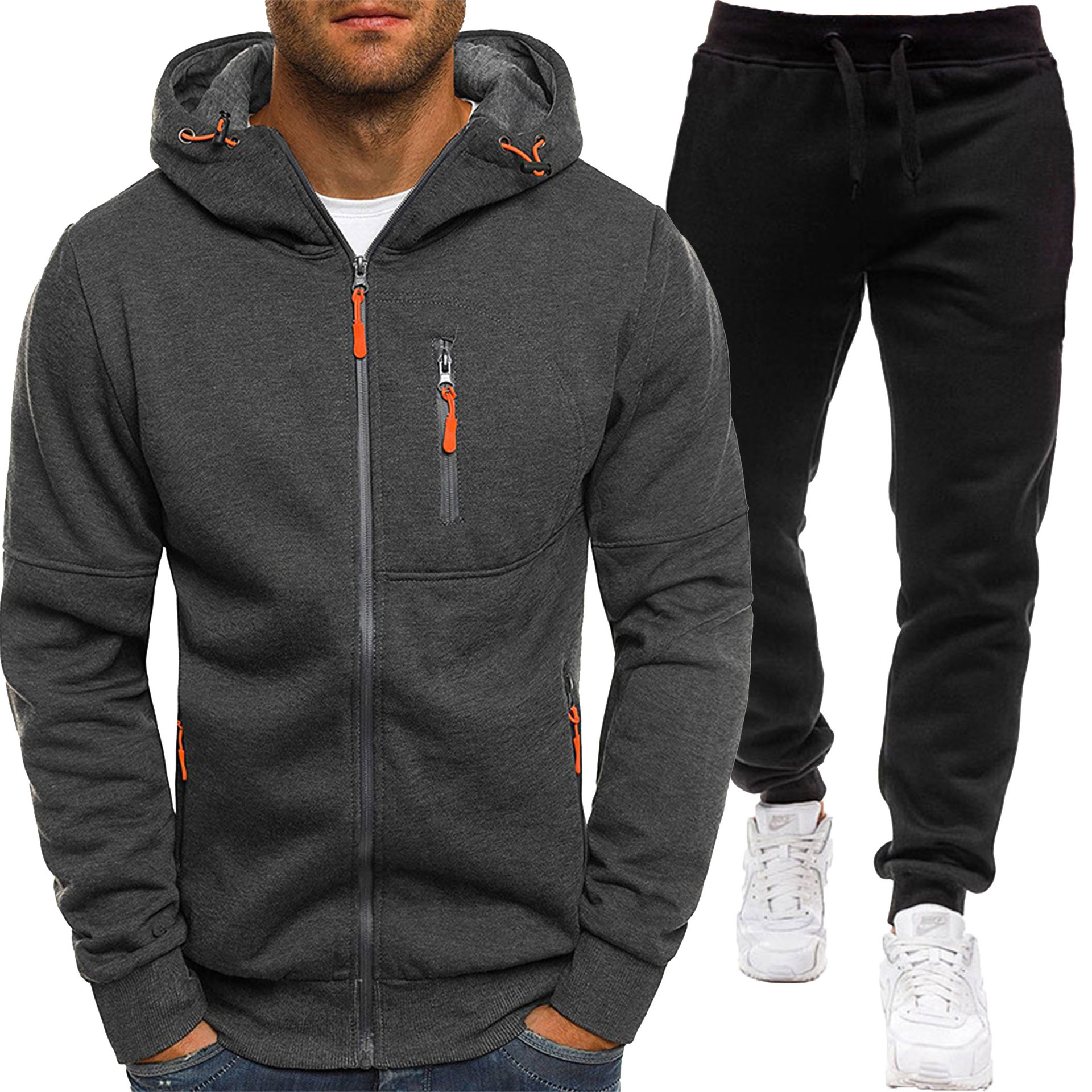 Set de hanorac cu glugă jacquard pentru bărbați, sporturi de toamnă și iarnă, fitness, timp liber, cardigan, jachetă, hanorac casual cu glugă_voghion.com