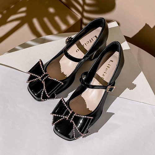  New Plus Size French Mary Jane Shoes with Thick Heels for Women - Spring and Autumn One-Piece High Heels (Size 41-43)
