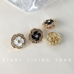 玫瑰花形紐扣黑白色點油鑲鑽裝飾扣子襯衫扣襯衣毛衣開衫高腳扣子