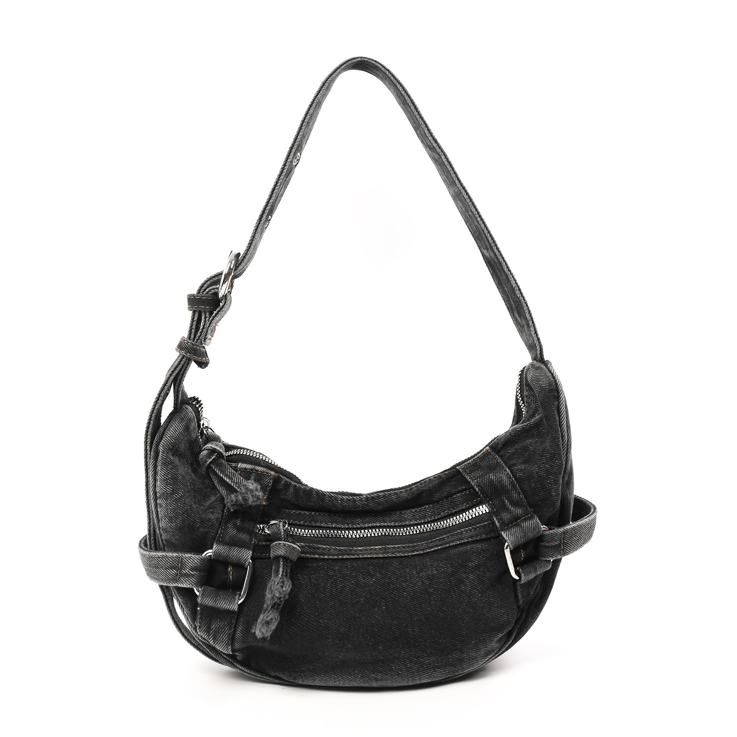 2026 Korean Retro Crescent Denim Dumpling Bag Crossbody Small Casual Shoulder Bag For Women - Thumbnail 6