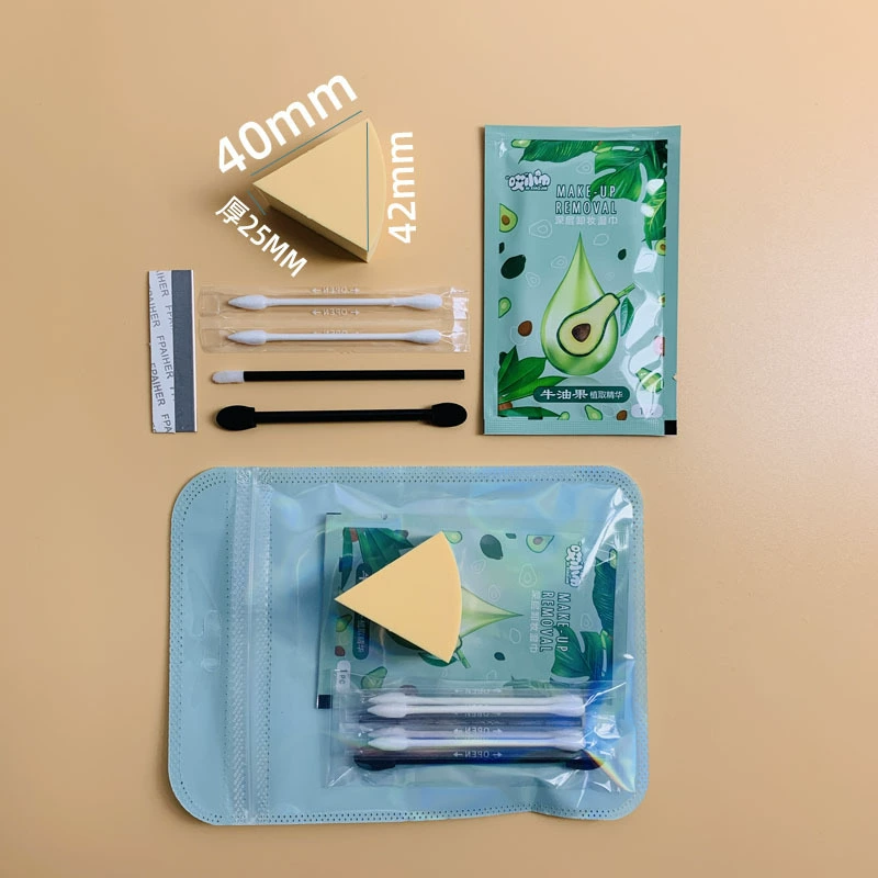 Makeup puff set (Studios Bride's) disposable sponges & brushes, multi-size 3–15 pcs, green/blue pack