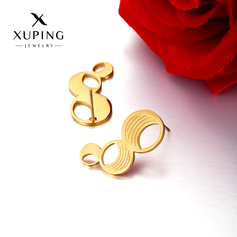 Joyas Xuping acero inoxidable chapado 24k color simple geometría hueco pernos de nicho diseño personalidad pernos de orejas al por mayor mujeres