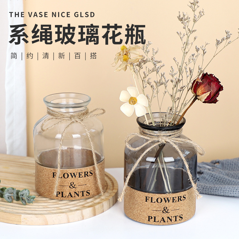 ins北欧风玻璃花瓶时尚简约干花鲜花插花瓶客厅桌面花瓶摆件