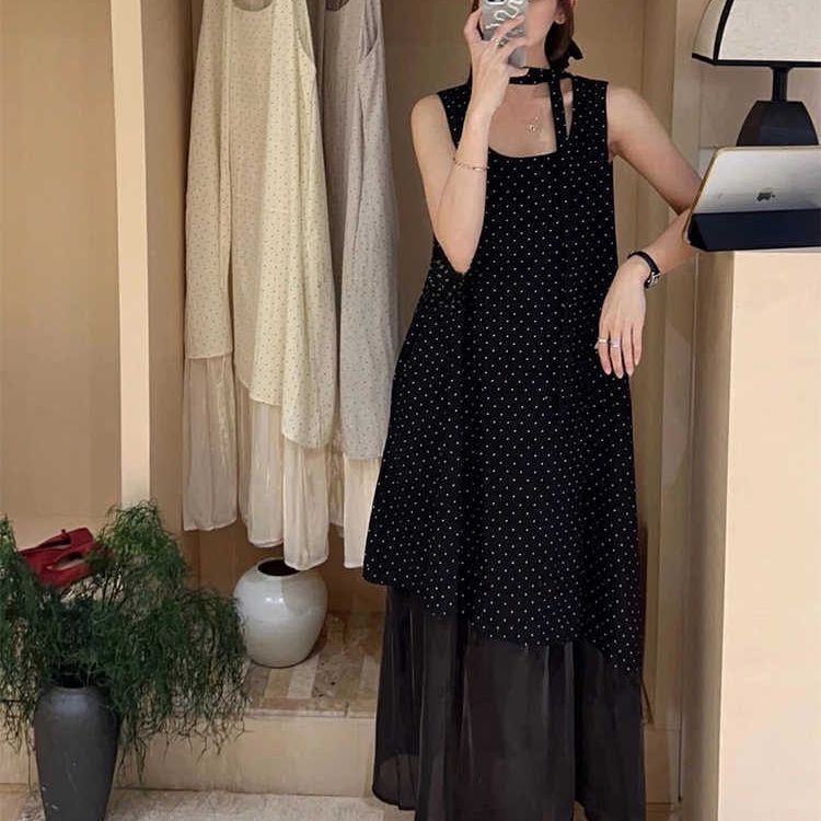 2026 Elegant French-Style Polka Dot Patchwork Irregular Splicing Dress 2025 New Summer Design Sleeveless Long Dress 2026 Elegant French-Style Polka Dot Patchwork Irregular Splicing Dress 2025 New Summer Design Sleeveless Long Dress