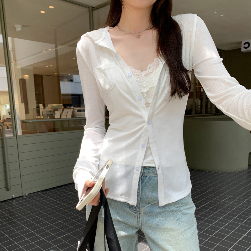 Special Wholesale French Lace Splicing Hooded Knitted Cardigan, Feminine New Style Pure Lust Style Sun Protection Air-Conditioned Top Special Wholesale French Lace Splicing Hooded Knitted Cardigan, Feminine New Style Pure Lust Style Sun Protection Air-Conditioned Top