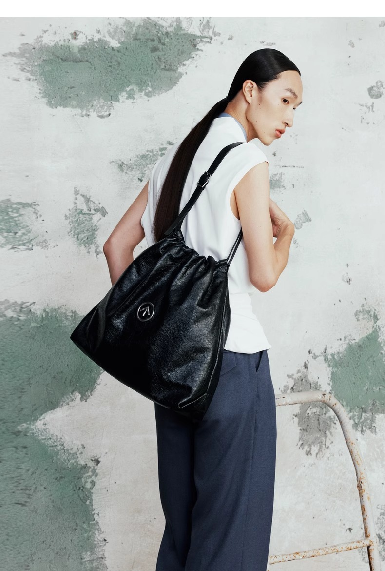GROTTO Autumn/Winter Genuine Leather Garbage Large Capacity Mother and Child Single Shoulder Crossbody Bag_voghion.com