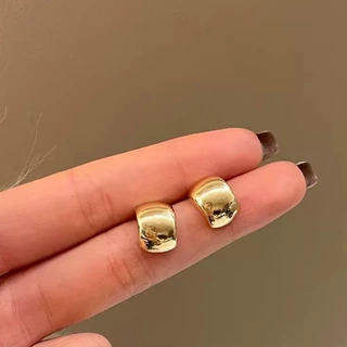 甜酷风金属耳钉哑光磨砂拉丝质感冷淡风耳环高级感弧形气质耳饰女