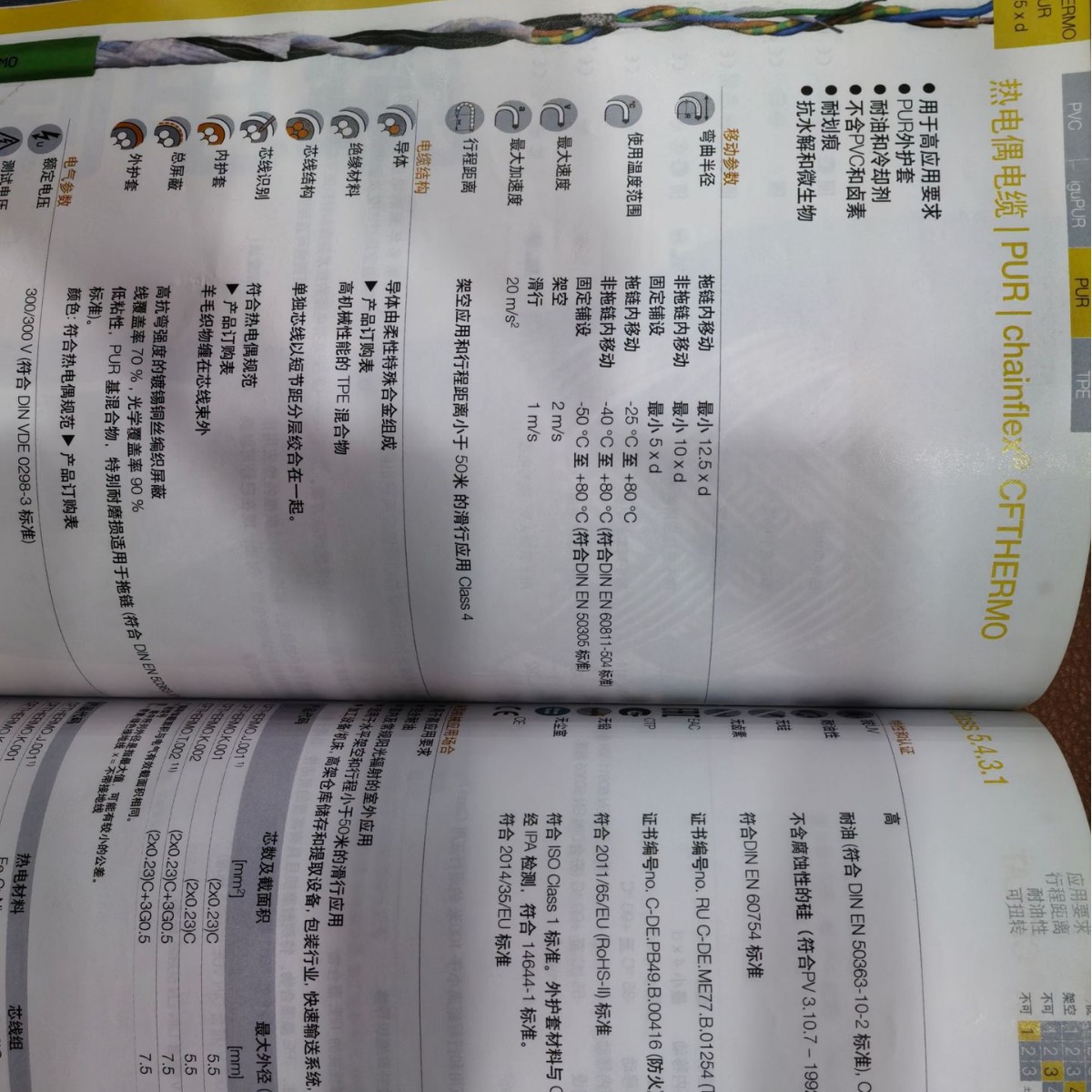 IGUS热电偶电缆CFTHERMO系列PUR外护套-耐油和冷却剂-不含PVC卤素