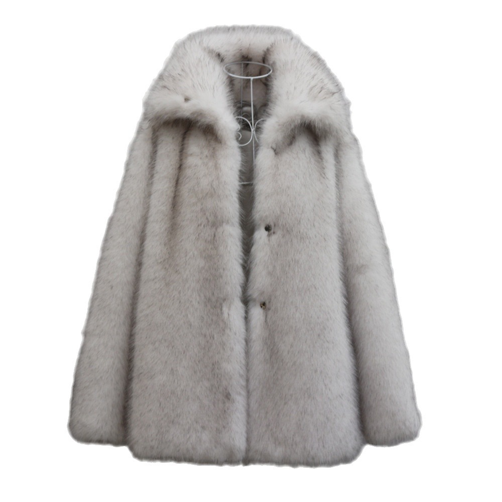 Women's Clothing Fur Mid Length Lapel Coat Thick Windproof Fur Windbreaker_voghion.com