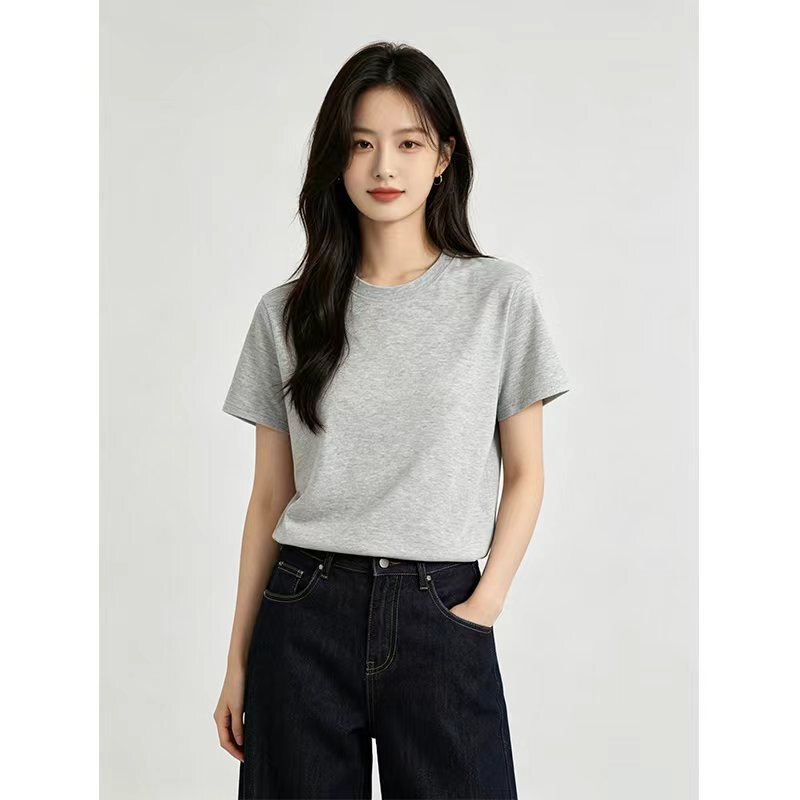 Plus-Size Slimming Solid Color Regular Shoulder Short-Sleeve T-Shirt for Women, New Summer Style for Plus-Size Women, Casual Round-Neck Half-Sleeve Top Plus-Size Slimming Solid Color Regular Shoulder Short-Sleeve T-Shirt for Women, New Summer Style for Plus-Size Women, Casual Round-Neck Half-Sleeve Top