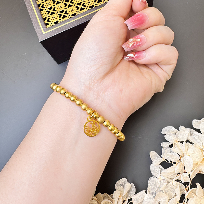 Pulsera de oro de Fu Sha Chao Guo brillante Yiwu joyería al por mayor cobre chapado en oro preservación de color fábrica al por mayor viento de China