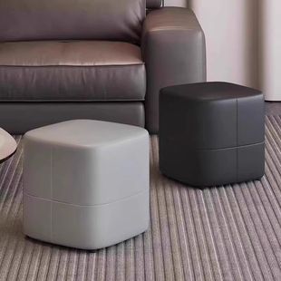 Cat Scratch-Resistant New Leather Ottoman Entry-Level Comb Stool Low Stool Square Shoe-Changing Simple Household Leather Sofa Stool Footrest Leather Stool Clearance Sale