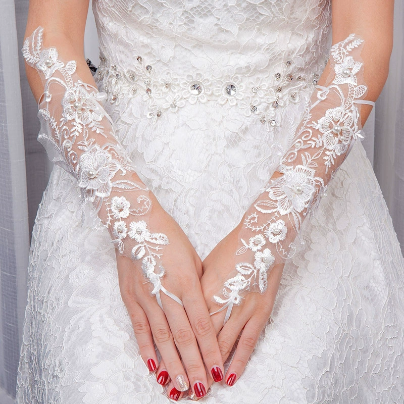 Свадебное платье без пальцев перчатки кружевные полые длинные короткие перчатки с бриллиантами перчатки