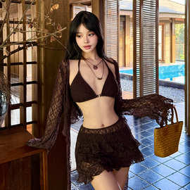 2026韩国新款性感蕾丝网纱四件套泳装比基尼bikini辣妹少女度假风