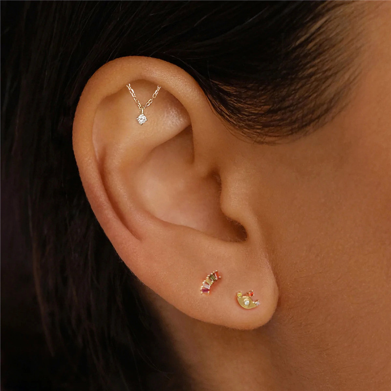 6g Weight Zircon Inlay Material Ear Studs Classification 1 Piece Quantity 1 Piece Ear Cartilage Rings & Studs Fashion Round 925 Sterling Silver Inlay Zircon