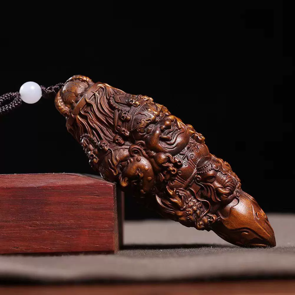 旧藏黄杨木雕金刚降魔杵手把件实木雕刻随身盘玩大黑天吊坠挂件