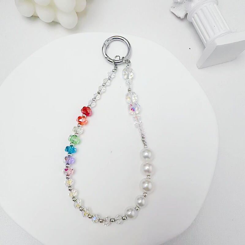 Rainbow Crystal Mobile Phone Chain Pendant Pearl Crystal Mobile Phone Case Bag Chain Keychain Rainbow Bracelet Manufacturer Wholesale