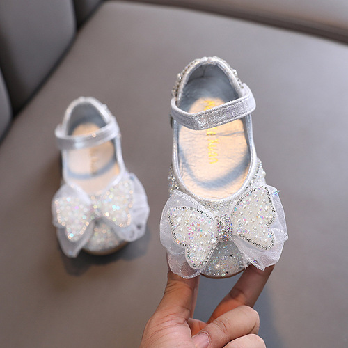 2024 Autumn Korean version of girls princess girls small, medium and large baby children's shoes bow leather shoes dance performance shoes