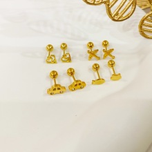 钛钢18k真金电镀动物迷你气质耳钉螺丝免摘批发四叶草耳钉不褪色