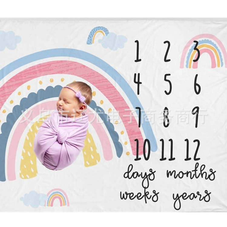 ins新款婴儿拍照背景布创意彩虹月份摄影背景布milestone blanket