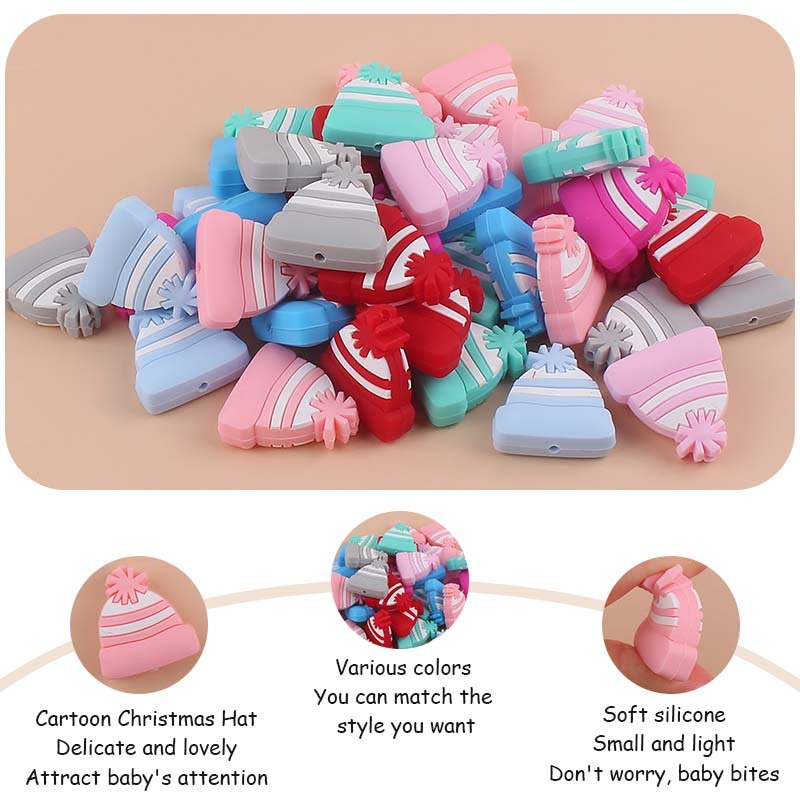 Suministros para bebés de dibujos animados de silicona de Navidad sombrero mordedor cuentas creativas DIY bebé molar Cadena de pezón cadena anti-caída Accesorios