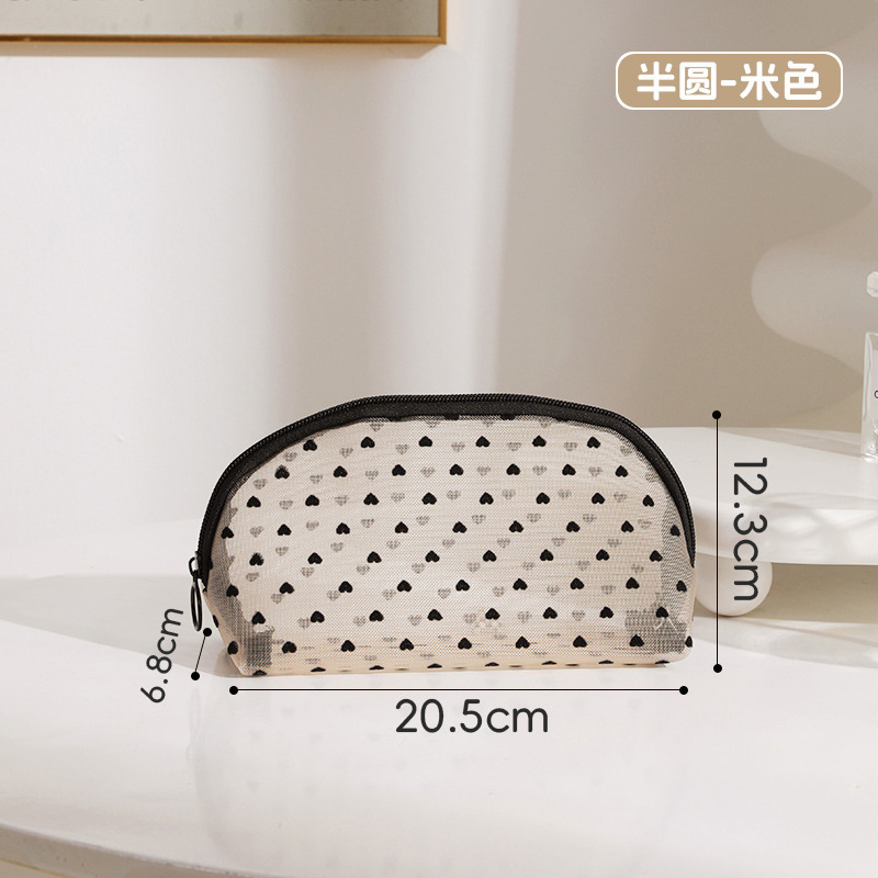 韓国風ハート柄メッシュ化粧ポーチ 大容量携帯用洗面用具収納バッグ 軽量高級感シンプル旅行用収納バッグ|undefined