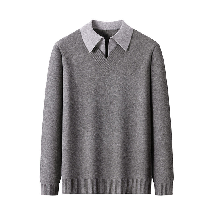 Falsa de dos camisas de cuello de camisa de punto de hombre otoño y invierno nuevos productos de mediana edad negocios ocio suéter suelto chaqueta coreana