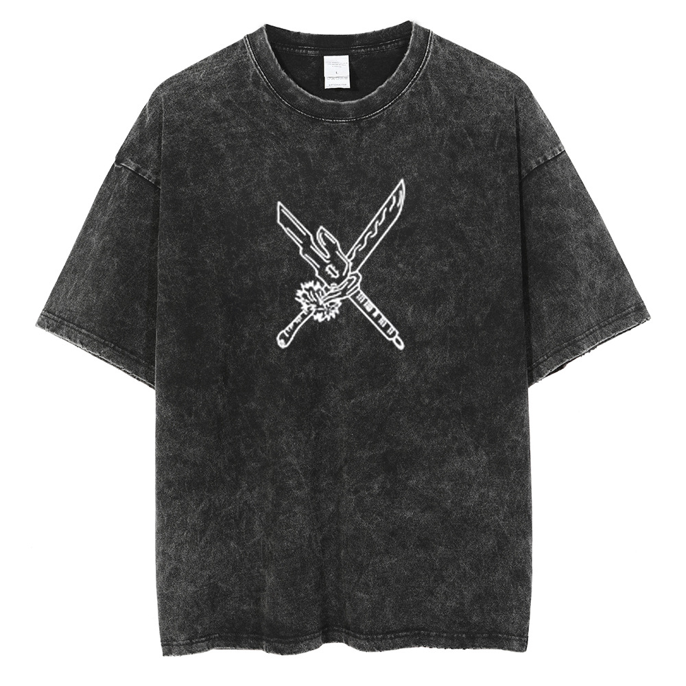 Harajuku anime print t-shirt men streetwearヴィンテージブラックts