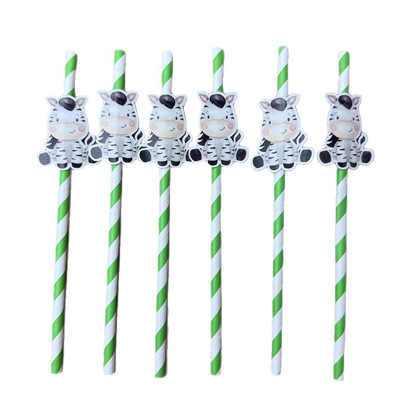 Spot transfronterizo tarjeta de papel cebra paja desechable degradable fiesta paja decoración cóctel paja bebida