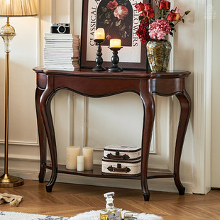 American Style Solid Wood Entrance Cabinet Gold Silk Teamwood All Solid Wood Living Room Wall Log Entrance Guide Table Di Robao Furniture
