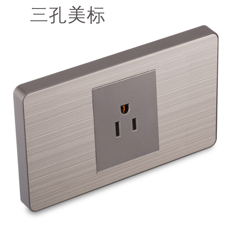 15A panel de metal de acero inoxidable gris dibujado tres agujeros Taiwan fabricado en Estados Unidos enchufe de pared conmutador suministro directo