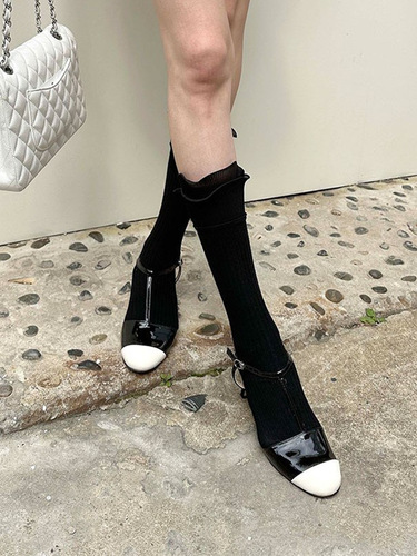 Spring and summer double-layer calf black new style edge three-dimensional tailoring double-needle strip edge solid color mid-calf socks pile socks for women