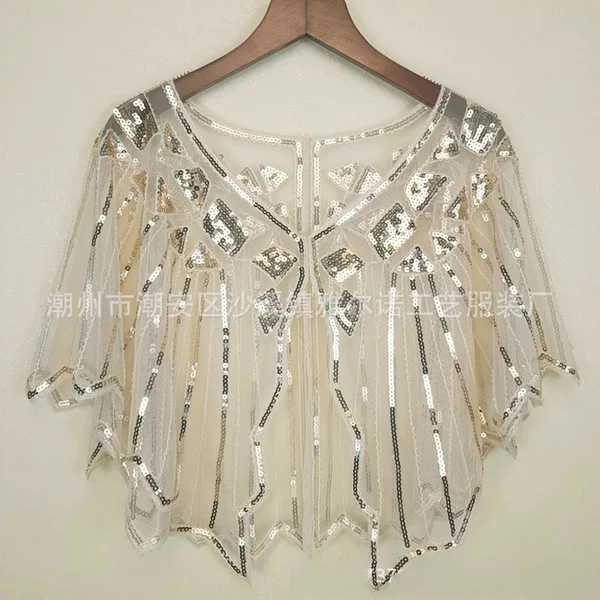 1920s retro European and American style sequined beaded lace mesh shawl women's cardigan dress outer wear Amazon cross-border