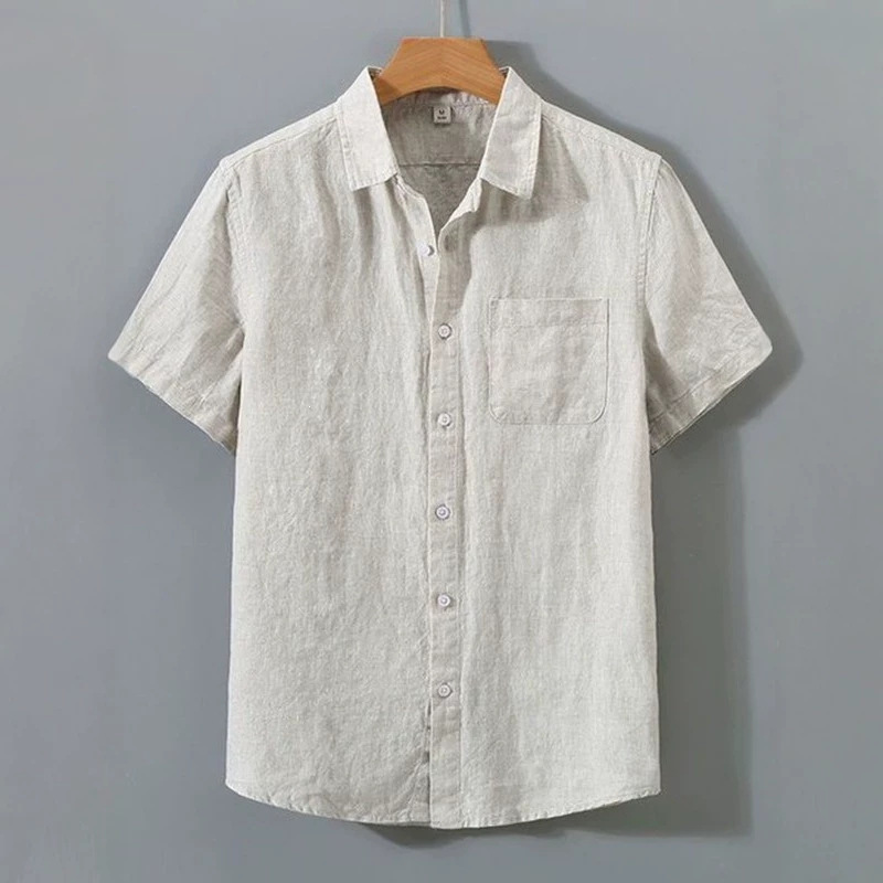 Linen Shirt Men's Short-Sleeved Shirt Thin Men's Clothing Chinese Style Summer Cotton and Linen Men's Casual Short-Sleeved Top Breathable