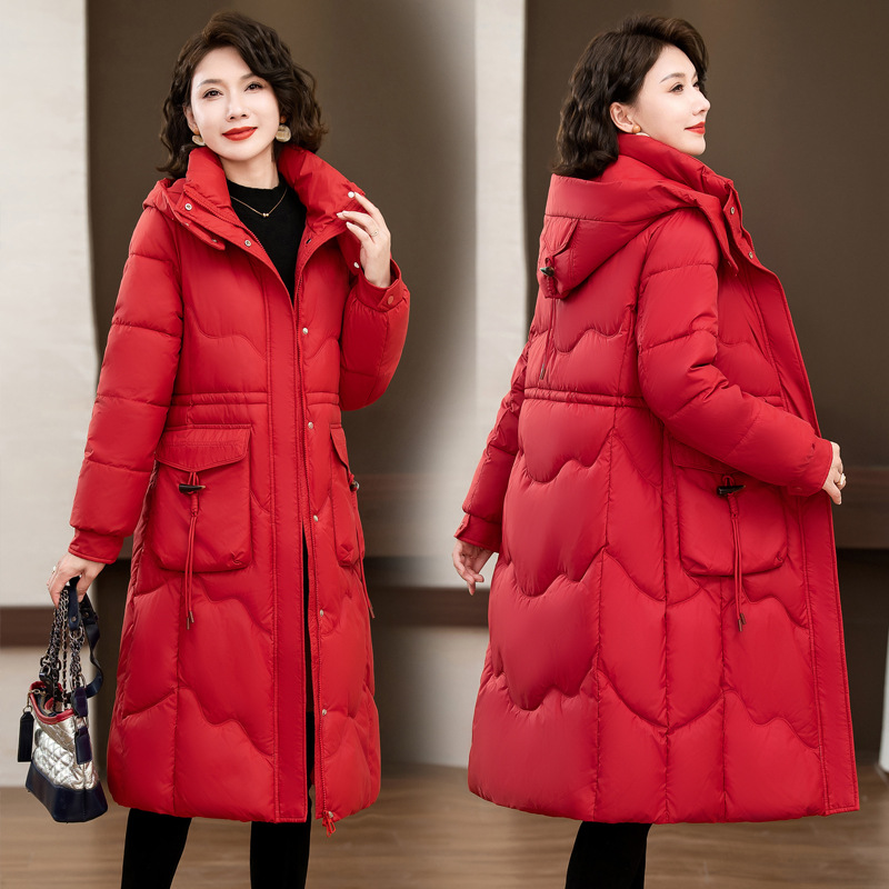 Ropa de algodón para mujeres de mediano largo 2025 invierno extranjero sobre la rodilla ropa de algodón coreana gruesa abrigo de madres de mediana edad grande
