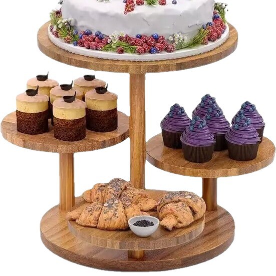 Soporte de postre de múltiples capas de madera plato de pastel de madera plato de fruta seca doble bandeja de madera soporte de exhibición soporte de pastel extraíble